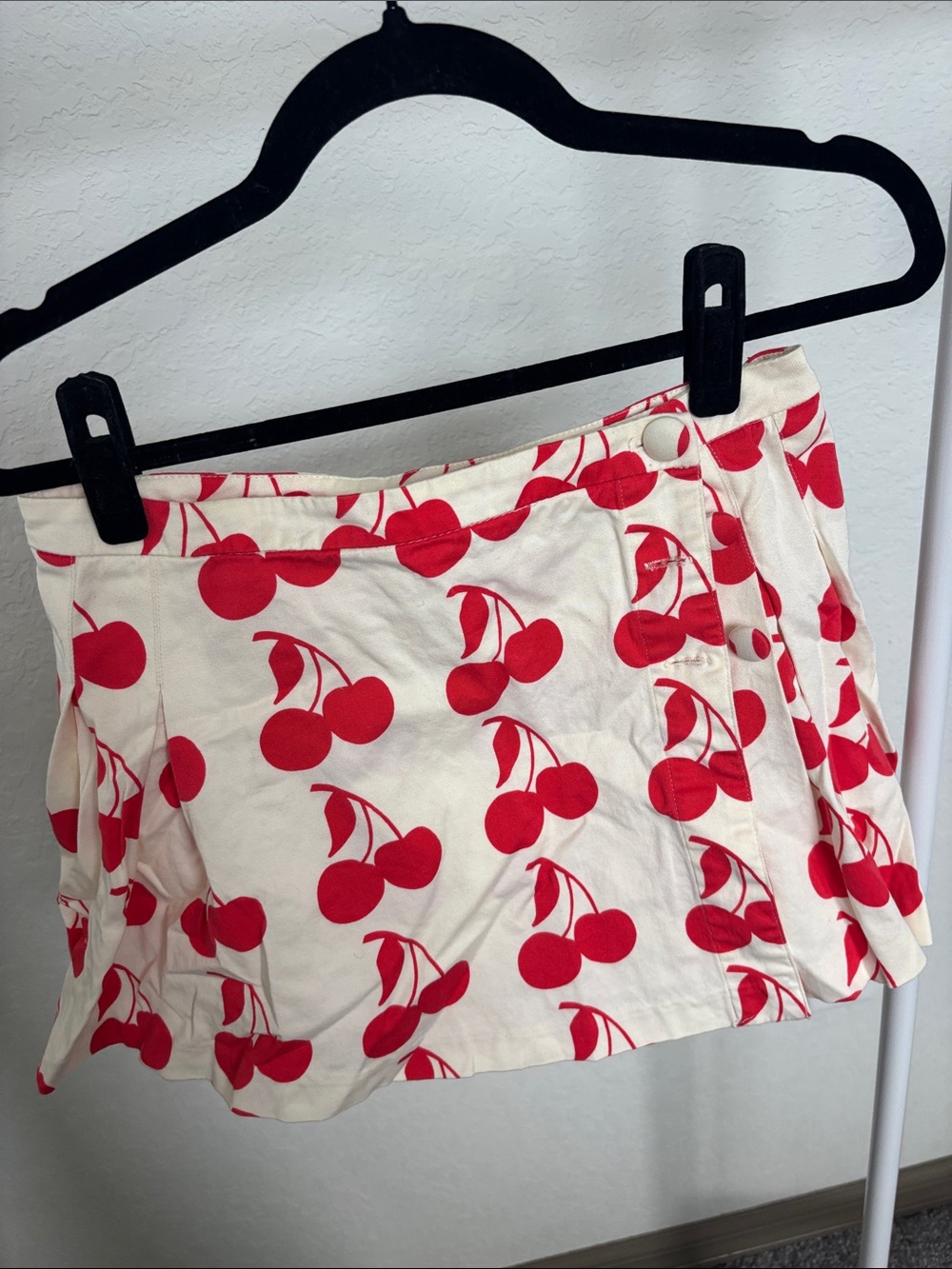 Luella for Target 2000s pleated Cream Skirt with Red Cherry Print